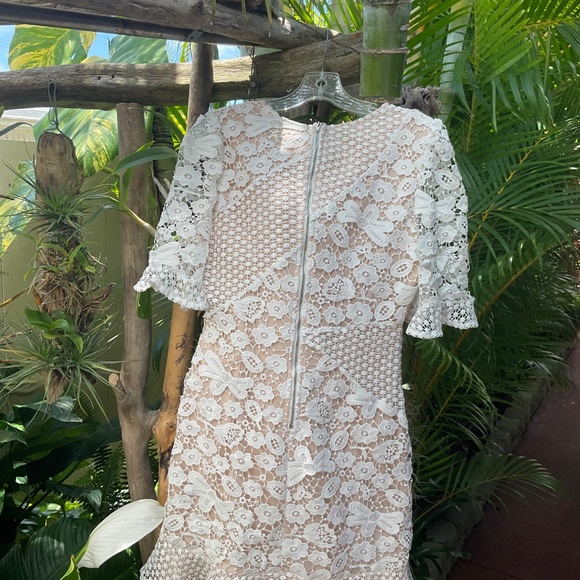 Lulu’s White Crocheted Eyelet Dress With Beige/Nude Lining - Size M - Picture 10 of 12